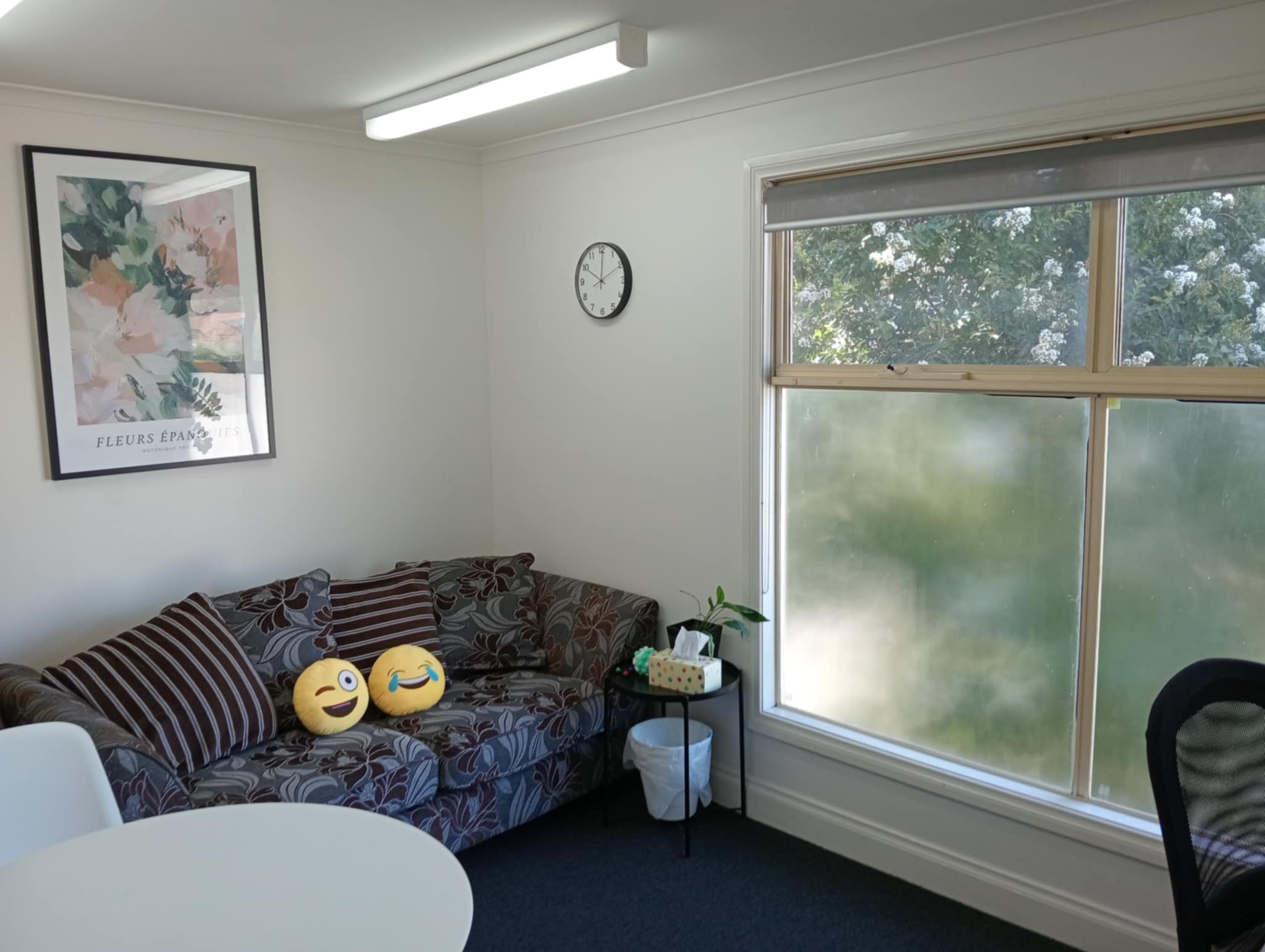 Payneham consulting room with sofa and garden window